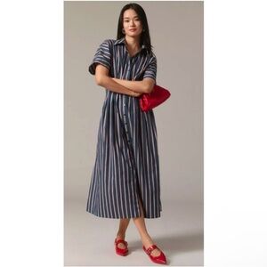 Anthropologie Tobie Button-Front Pleated Shirt Dress by Exquise